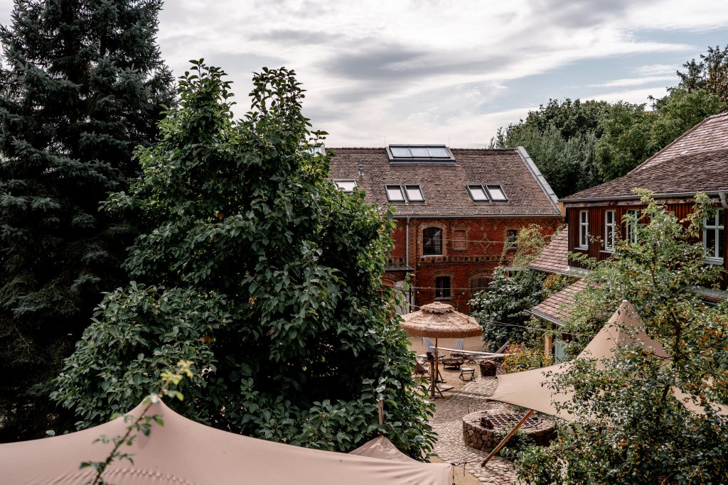 Entspannter Außenbereich mit Natur und Gräsern bei Gut Leben in Berlin.
