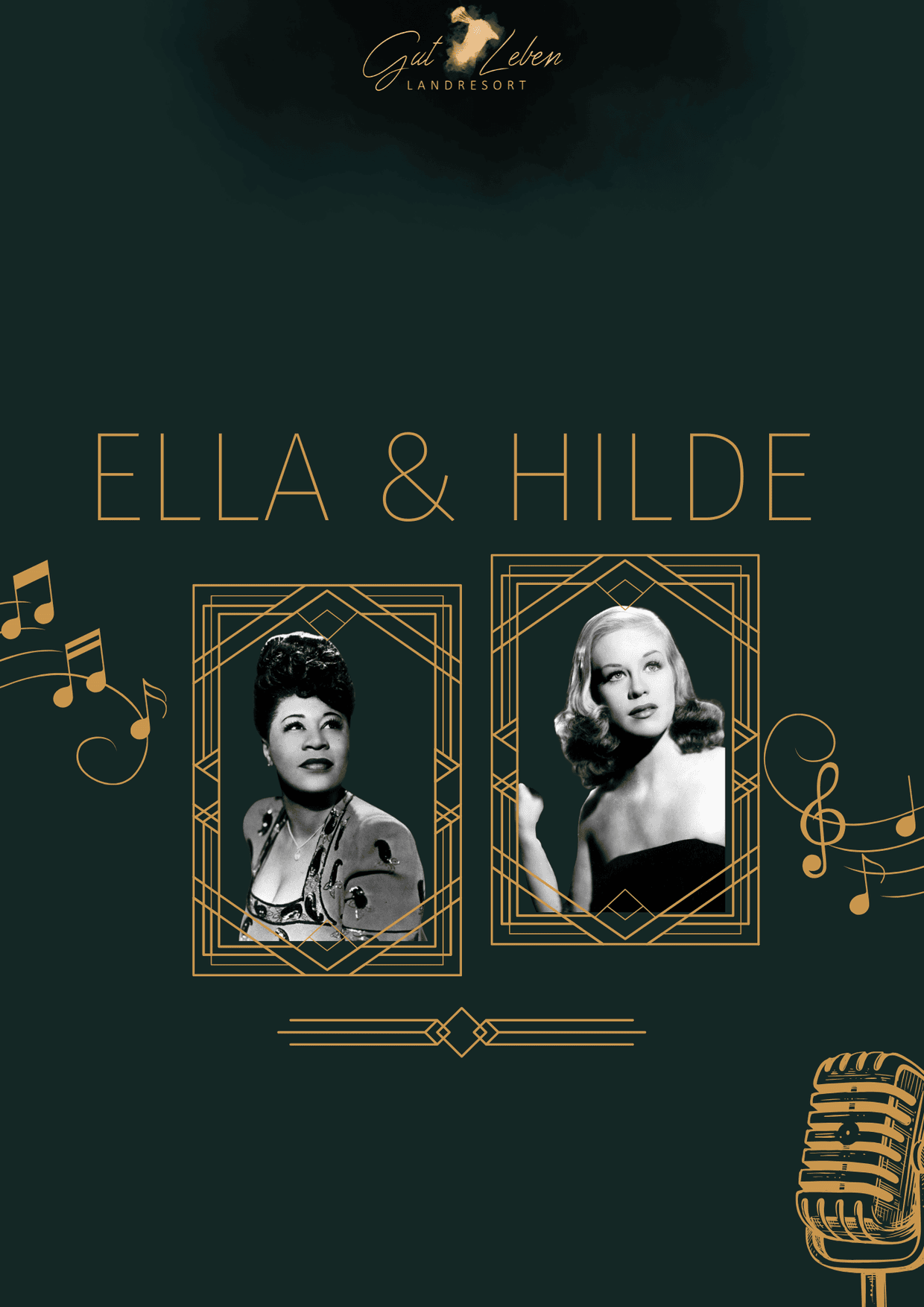 Elegant musikalische Show Ella & Hilde bei Gut Leben Landresort Berlin.