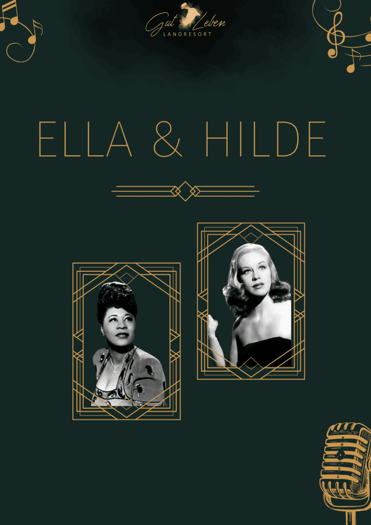 Ella und Hilde in nostalgischer Schwarz-Weiß-Photographie, künstlerisch eingerahmt, für Events im Gut Leben Berlin gestaltet.