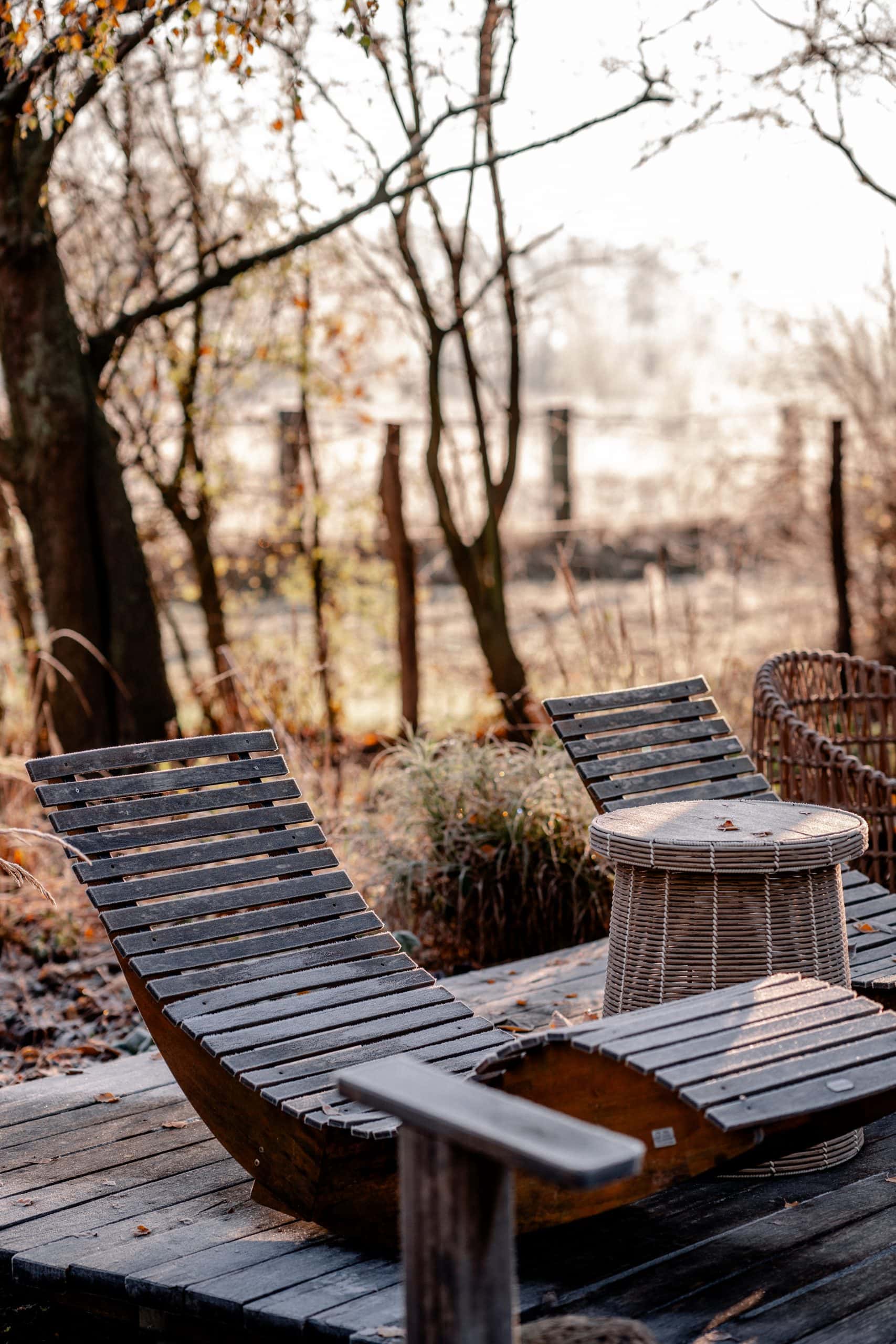Entspannende Outdoor-Liege im Garten mit Naturblick, perfekt für Ruhe und Erholung.