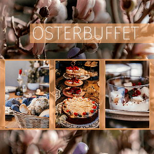 Frühlingshaftes Osternest mit festlichen Leckereien, Kuchen und Dessert im Landhotel Berlin.