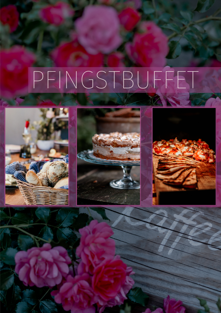 Pfingsbuffet mit Bildern vom Essen.