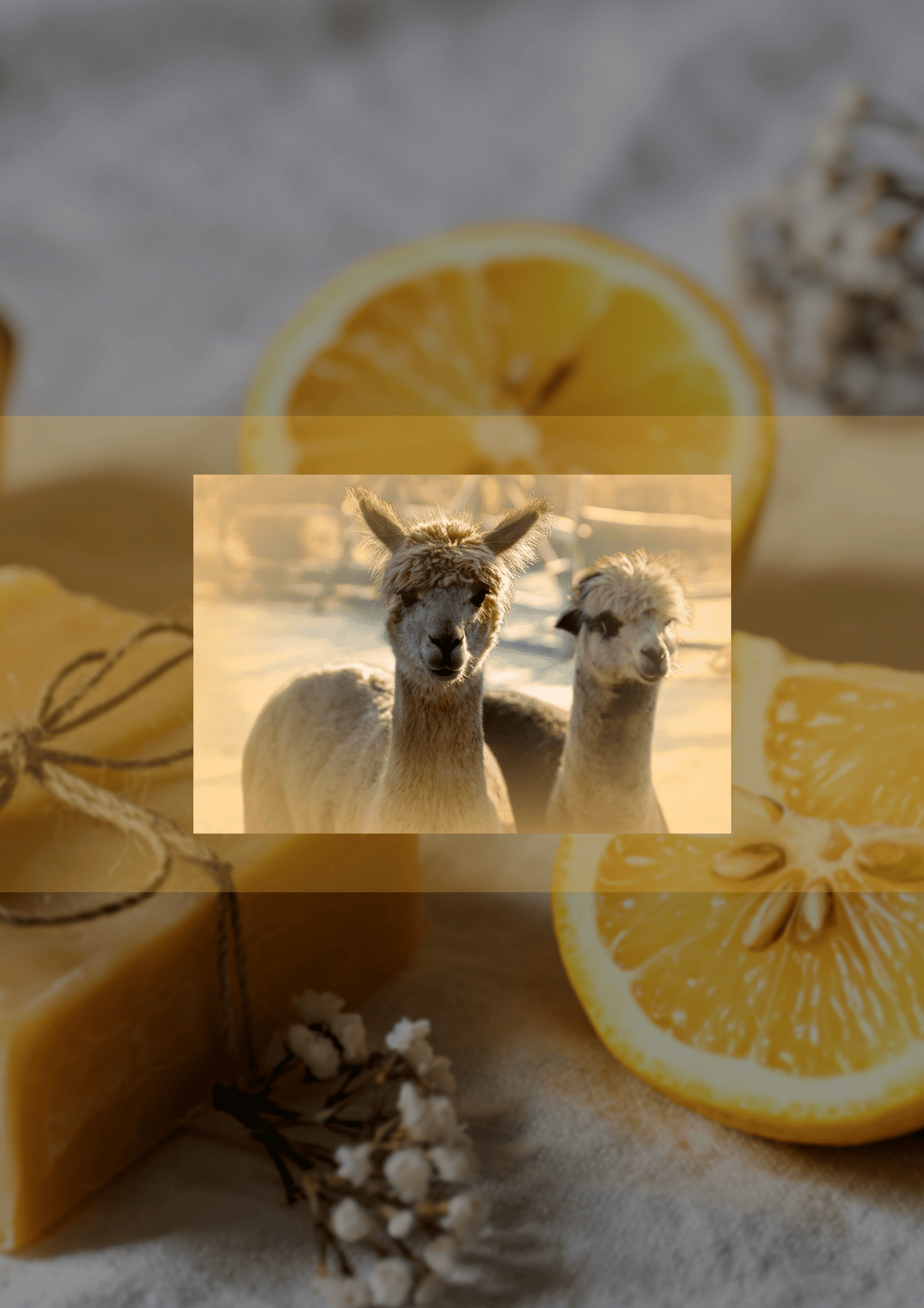 Lamas mit Seifen und Zitronen, nachhaltige Handwerkskunst.