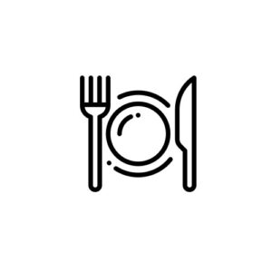 Symbol für gesunde Ernährung mit Teller, Gabel und Messer.