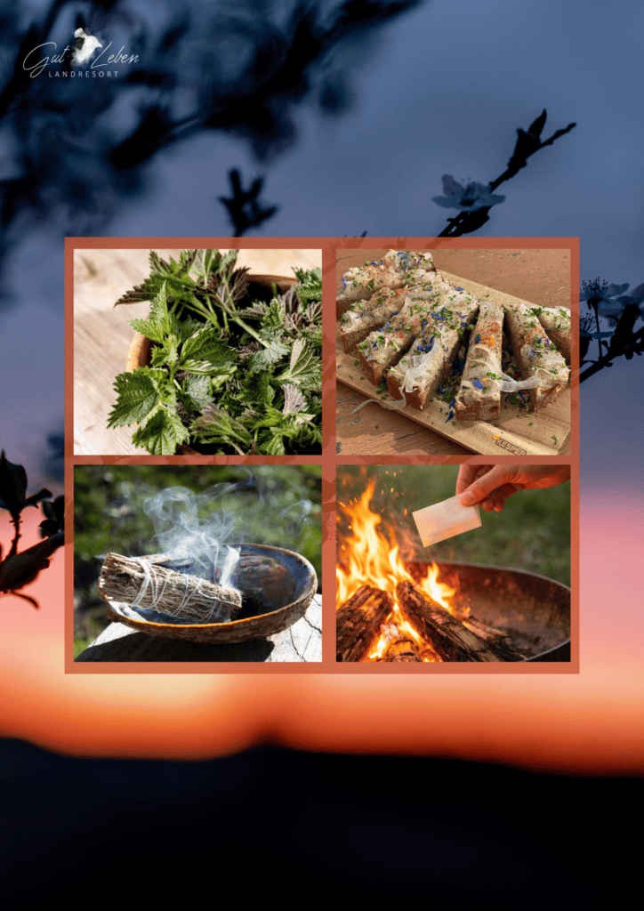 Blumen, Kräuter und Lagerfeuer beim Mittsommer Workshop für Naturverbundene.