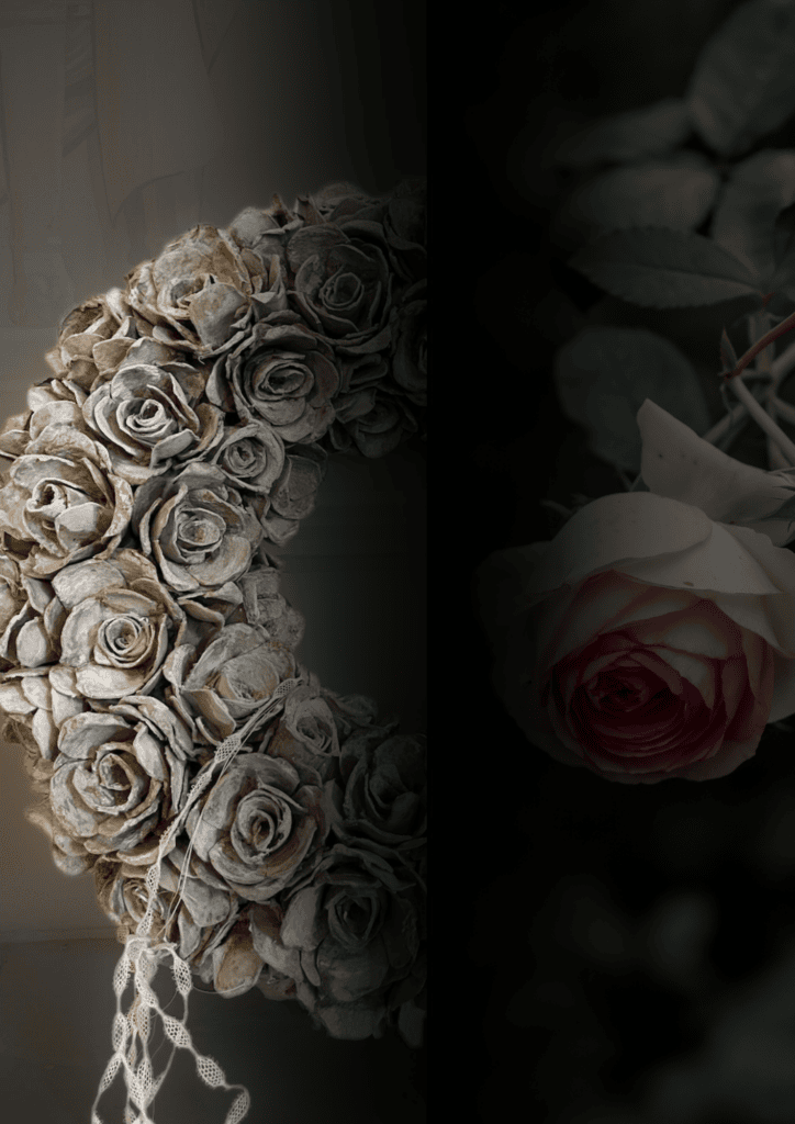 Blumenkranz aus getrockneten Rosen für den Workshop bei Gut Leben in Berlin.
